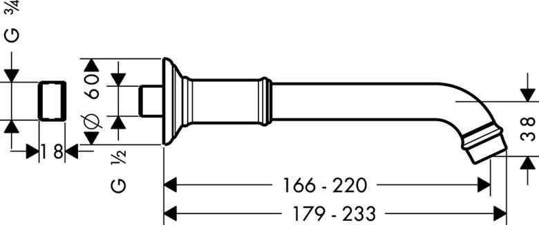 AXOR MONTREUX vanová vpust, chrom 16541000 Technický nákres