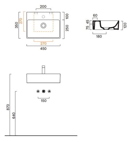 CATALANO PREMIUM umývátko 45 cm, bez přepadu, Cataglaze+Silver Titanium 0220450001 Technický nákres