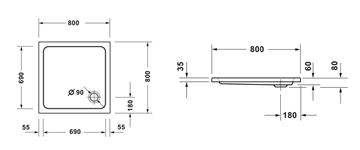 CONCEPT 100 NEW sprchová vanička 80x80 cm, akrylát, bez nožiček 720388000000000 Technický nákres