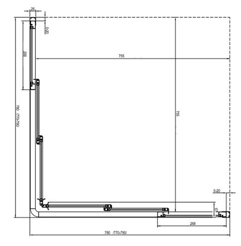 RAVAK SUPERNOVA ASRV3 80 srpchové dveře 80x198 cm, posuvné, bílá/sklo transparent 15V401R2Z1 Technický nákres