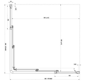 RAVAK SUPERNOVA ASRV3 90 sprchové dveře 90x198 cm, posuvné, bílá/sklo transparent 15V701R2Z1 Technický nákres