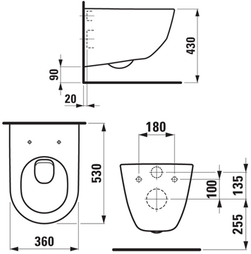 LAUFEN PRO závěsné WC H8209560000001 Technický nákres