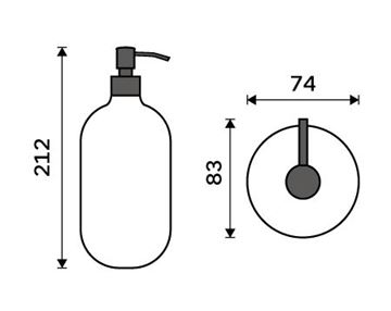 NIMCO ABU dávkovač tekutého mýdla 370 ml, sklo, hnědá/matná černá ABH 31-X-88 Technický nákres