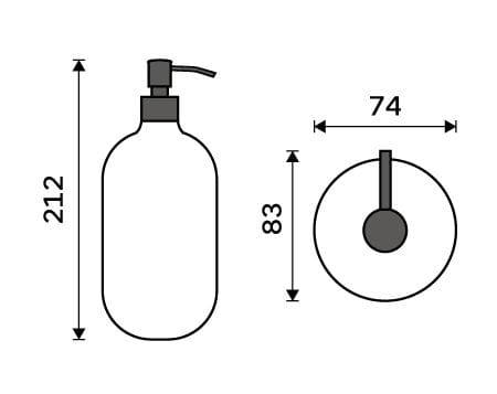 NIMCO ABU dávkovač tekutého mýdla 370 ml, sklo, hnědá/matná černá ABH 31-X-88 Technický nákres