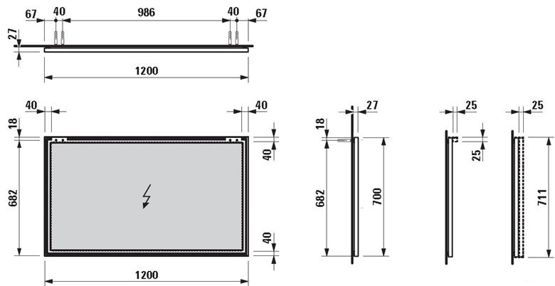 LAUFEN FRAME 25 zrcadlo 120x70 cm H4474079001441 Technický nákres