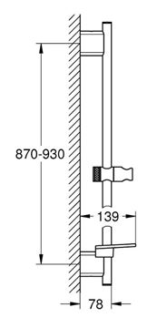 GROHE RAINSHOWER SMARTACTIVE sprchová tyč 930 mm s držákem ruční sprchy, polička, kartáčovaný hard graphite 26603AL0 Technický nákres
