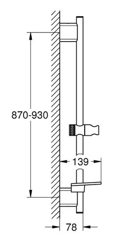 GROHE RAINSHOWER SMARTACTIVE sprchová tyč 930 mm s držákem ruční sprchy, polička, kartáčovaný hard graphite 26603AL0 Technický nákres