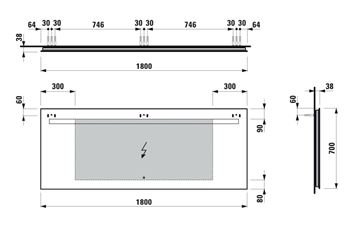LAUFEN LEELO zrcadlo 180x70 cm s osvětlením, s regulací stmívání, se senzorem H4477029501441 Technický nákres