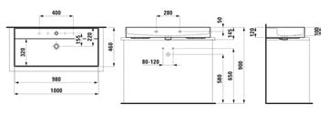 KARTELL BY LAUFEN umyvadlo 100 cm, s otvorem pro baterii a přepadem H8163370001041 Technický nákres