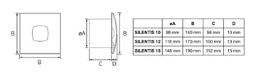 CATA SILENTIS 12 axiální ventilátor 120 mm, nástěnný/stropní, se zpětnou klapkou 01080000 Technický nákres