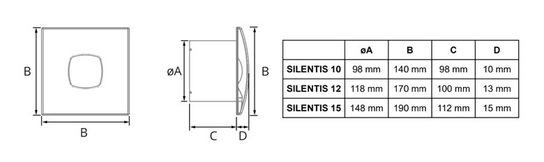 CATA SILENTIS 12 axiální ventilátor 120 mm, nástěnný/stropní, se zpětnou klapkou 01080000 Technický nákres