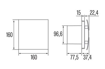 CATA UC 10 SILENTIS BLACK axiální ventilátor 96,6 mm, nástěnný/stropní, se zpětnou klapkou, černá 01222000 Technický nákres