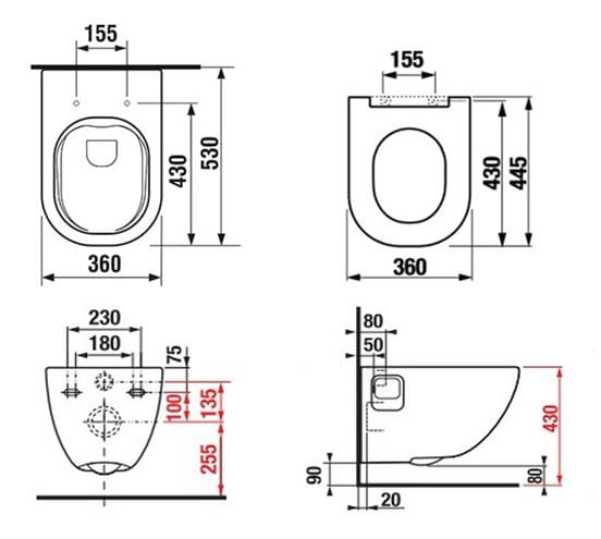 JIKA MIO-N Pack závěsné WC, Rimless splachování H8667160000001 Technický nákres