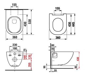 JIKA MIO-N Pack závěsné WC, Rimless splachování H8667160000001 Technický nákres