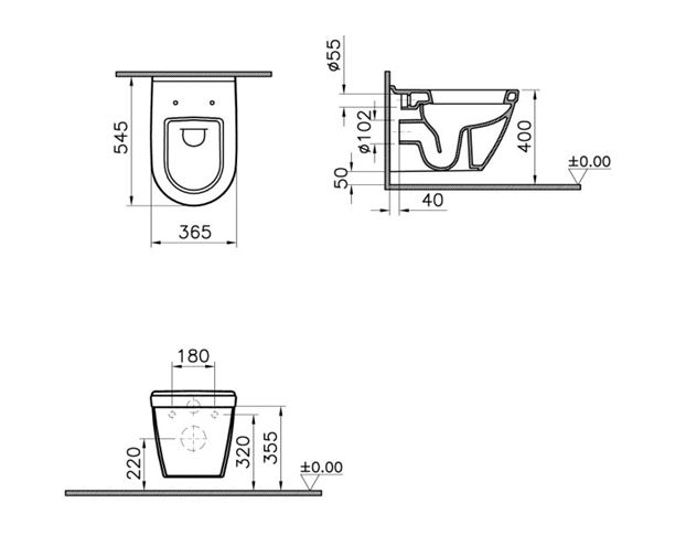 VITRA S50 závěsné WC 5618L003-0075 Technický nákres