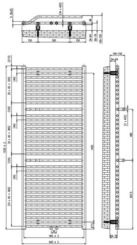 CONCEPT 200 WAVE koupelnový radiátor 600/1535, středové připojení, pískovec struktura S13 DAVS15350600SM725006 Technický nákres