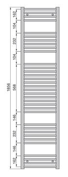 ZEHNDER AURA BOW koupelnový radiátor 1856/595, středové připojení, chrom PBTCN-180-060-05 Technický nákres