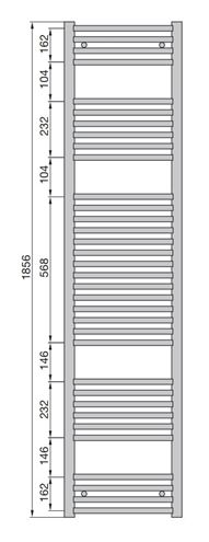 ZEHNDER AURA BOW koupelnový radiátor 1856/595, středové připojení, chrom PBTCN-180-060-05 Technický nákres
