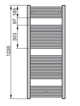 ZEHNDER VIRANDO koupelnový radiátor 1226/500, boční připojení, bílá RAL9016 AB-120-050 Technický nákres