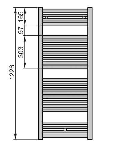 ZEHNDER VIRANDO koupelnový radiátor 1226/500, boční připojení, bílá RAL9016 AB-120-050 Technický nákres