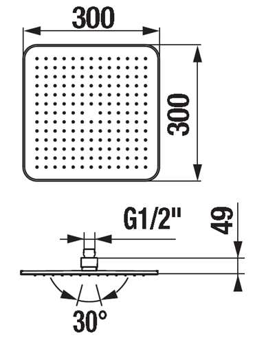 JIKA CUBITO-N horní sprcha 300x300 mm, s omezovačem průtoku, leštěná nerez H3671X10041301 Technický nákres