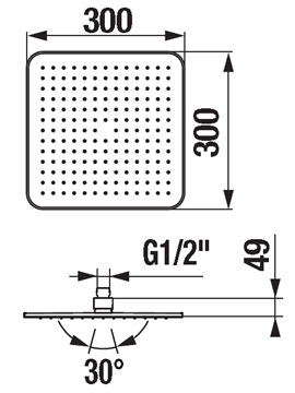 JIKA CUBITO-N horní sprcha 300x300 mm, s omezovačem průtoku, leštěná nerez H3671X10041301 Technický nákres