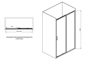EASY+ sprchové dveře 100x195 cm, posuvné, bright alu/sklo transparent EASDS100BATR Technický nákres