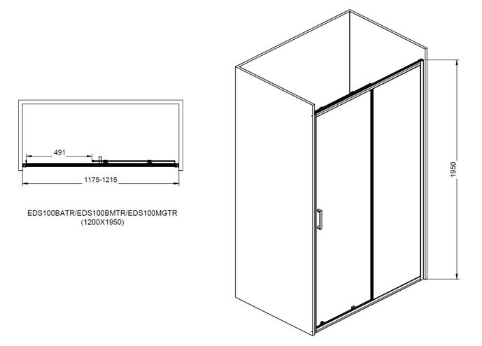 EASY+ sprchové dveře 120x195 cm, posuvné, bright alu/sklo transparent EASDS0120BATR Technický nákres