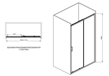 EASY+ sprchové dveře 110x195 cm, posuvné, gun metal/sklo transparent EASDS110GMTR Technický nákres