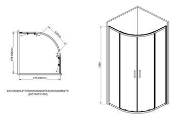 EASY+ sprchový kout 90x90 cm, R550, posuvné dveře, gun metal/sklo transparent EASKS55090GMTR Technický nákres