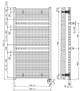 CONCEPT 200 WAVE koupelnový radiátor 1135/600, elektrický, topná tyč s regulátorem, matná černá DAVS11350600MK515013 Technický nákres