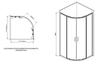 EASY+ sprchový kout 80x80 cm, R550, posuvné dveře, gun metal/sklo transparent EASKS55080GMTR Technický nákres