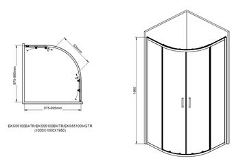 EASY+ sprchový kout 100x100 cm, R550, posuvné dveře, gun metal/sklo transparent EASKS55100GMTR Technický nákres