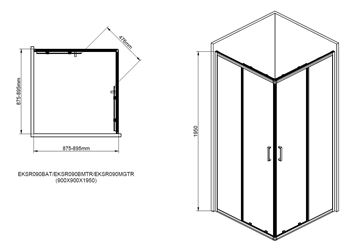 EASY+ sprchový kout 90x90 cm, rohový vstup, posuvné dveře, gun metal/sklo čiré EASKSR090GMTR Technický nákres