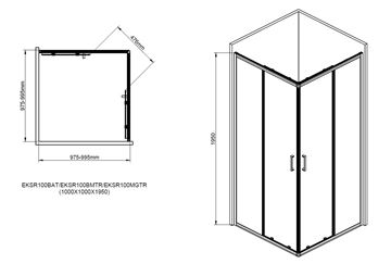EASY+ sprchový kout 100x100 cm, rohový vstup, posuvné dveře, gun metal/sklo čiré EASKSR100GMTR Technický nákres