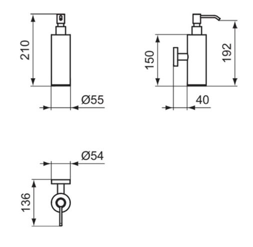 IDEAL STANDARD CONNECT dávkovač tekutého mýdla 200 ml, nástěnný, chrom A9154AA Technický nákres