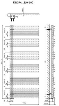 CONCEPT 200 FINGRA koupelnový radiátor 1510/600, klasické připojení, sněhově bílá RAL9016 CFN15100600SK015017 Technický nákres