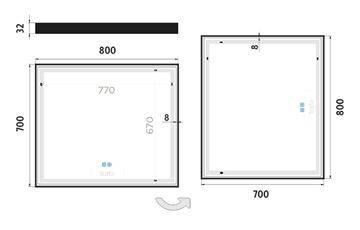 NIMCO ZP 13000 zrcadlo 80x70 cm, reverzibilní, s osvětlením, s regulací stmívání, s regulací teploty světla, se senzorem, matná černá ZPC 13003VX-90 Technický nákres