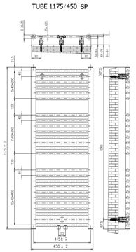CONCEPT 200 TUBE SP koupelnový radiátor 1175/450, středové připojení, černá perla S22 CTU11750450SM855001 Technický nákres