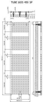 CONCEPT 200 TUBE SP koupelnový radiátor 1655/450, středové připojení, matná černá CTU16550450SM515001 Technický nákres