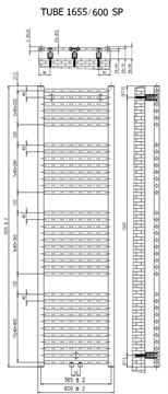 CONCEPT 200 TUBE SP koupelnový radiátor 1655/600, středové připojení, matná bílá RAL9016 CTU16550600SM055001 Technický nákres