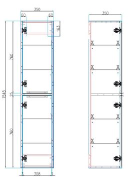 CONCEPT 150 vysoká skříňka 35x35x154,5 cm, 2 dvířka, dub Avena 810962 Technický nákres