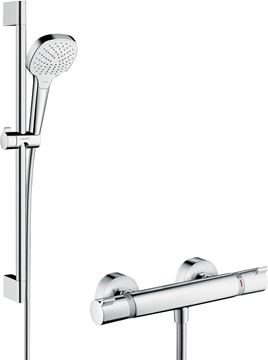 HANSGROHE CROMA SELECT E VARIO sprchový set s termostatickou baterií, ruční sprcha se 3 proudy, tyč, hadice, bílá/chrom