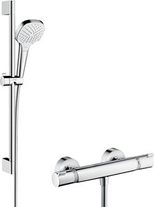 HANSGROHE CROMA SELECT E VARIO sprchový set s termostatickou baterií, ruční sprcha se 3 proudy, tyč, hadice, bílá/chrom
