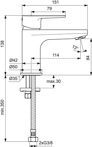 IDEAL STANDARD CERAFINE O umyvadlová stojánková baterie, chrom BC696AA Technický nákres