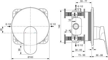 IDEAL STANDARD CERALIFE O sprchová podomítková baterie, chrom BE024AA Technický nákres