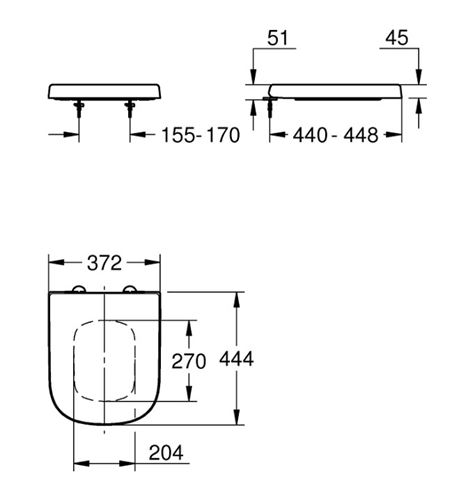 GROHE EURO CERAMIC WC sedátko, SoftClose, alpská bílá 39330002 Technický nákres