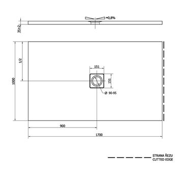 POLYSAN FLEXIA sprchová vanička 170x100 cm, litý mramor, bez nožiček 72918 Technický nákres