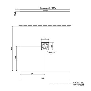POLYSAN FLEXIA sprchová vanička 100x90 cm, litý mramor, bez nožiček 72925 Technický nákres