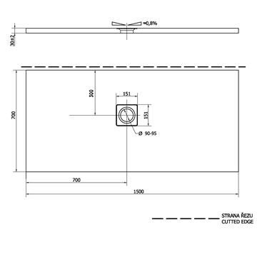 POLYSAN FLEXIA sprchová vanička 150x70 cm, litý mramor, bez nožiček 90131 Technický nákres